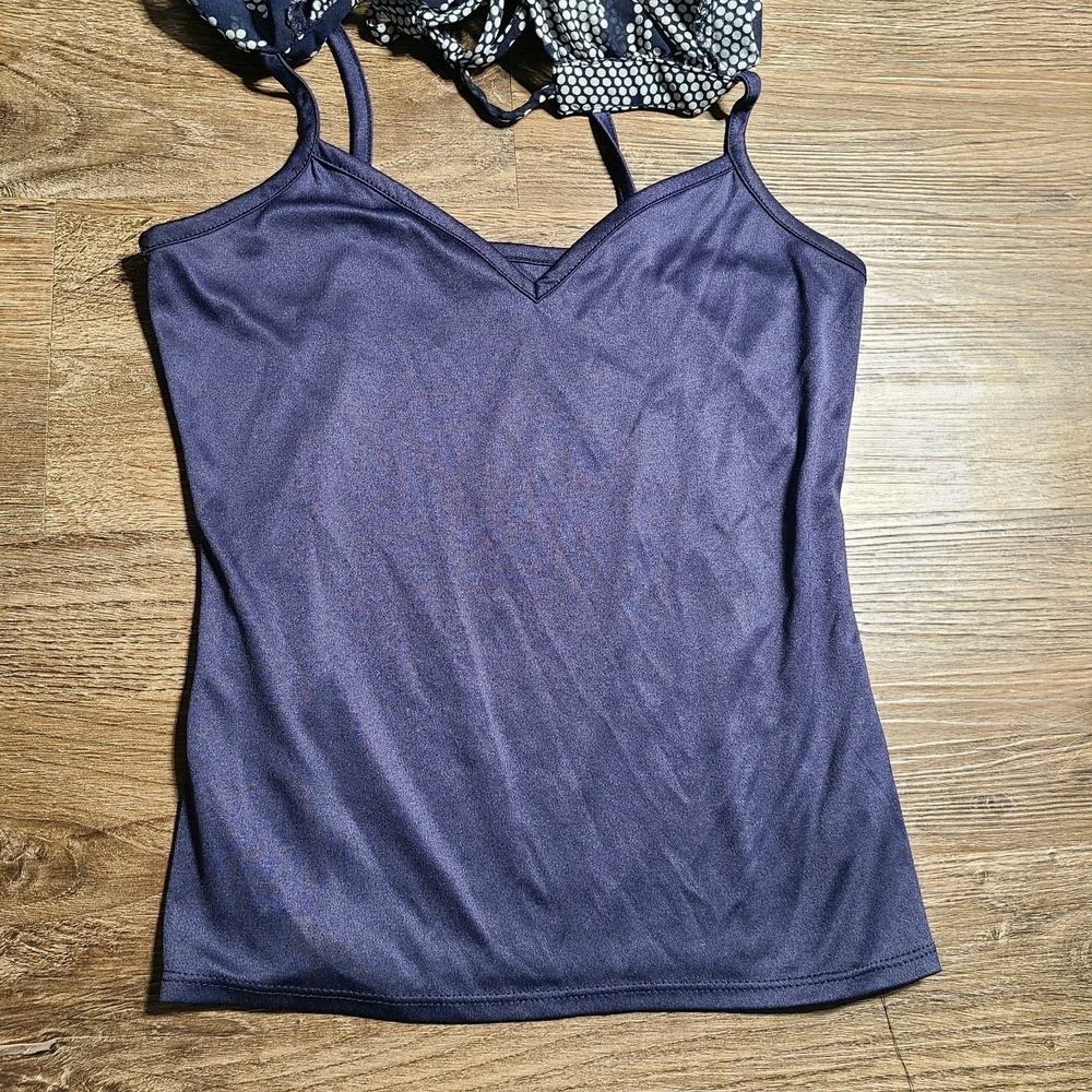 iZ Byer S Boho Smocked Blouse & Cami Set Navy‎ Chevron Dot Print Cold Shoulder - Picture 11 of 16